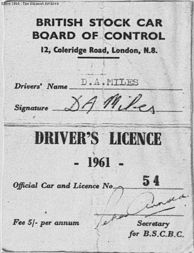 Dave's 1961 F1 licence.