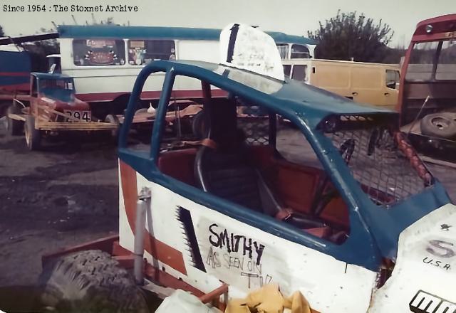 Smithy As Seen On TV. Using Harry Smith's car at Rochdale, 1984.