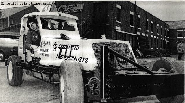 Pete with his Jaguar powered car outside his sponsor and employer's premises, Associated Tyre Specialists, Southport. (The Southport Visiter, 19th October 1974)