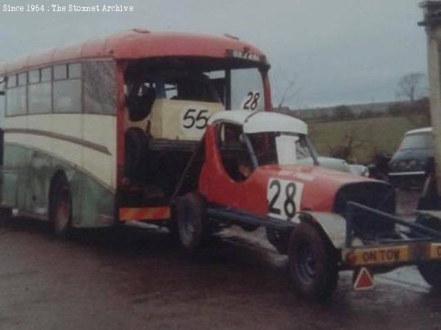 Charlie's car in the back of the coach, Bert's on the towing dolly behind