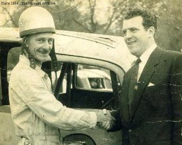 Alec with TV personality Eamonn Andrews at Staines in 1955.